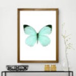 Mavi Kelebek Dekoratif Cerceve Ceviz