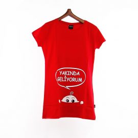 Yakında Geliyorum Hamile T-shirt Kırmızı