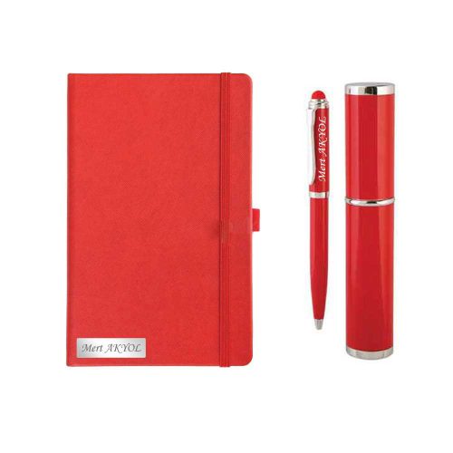 Kişiye Özel Kırmızı Defter Kalem Seti