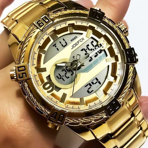 Joefox Sarı Dijital ve Analog Kol Saati