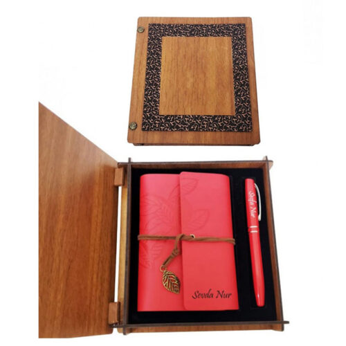 Kişiye Özel Kırmızı Deri Defter Kalem