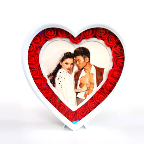 Işıklı Güllü Kalp Fotoğraf Çerçevesi