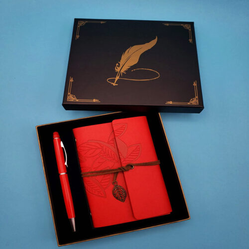 kirmizi-deri-defter-kalem-set