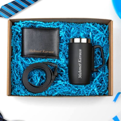 Kişiye Özel Termos Bardak, Cüzdan ve Kartvizitlik Seti