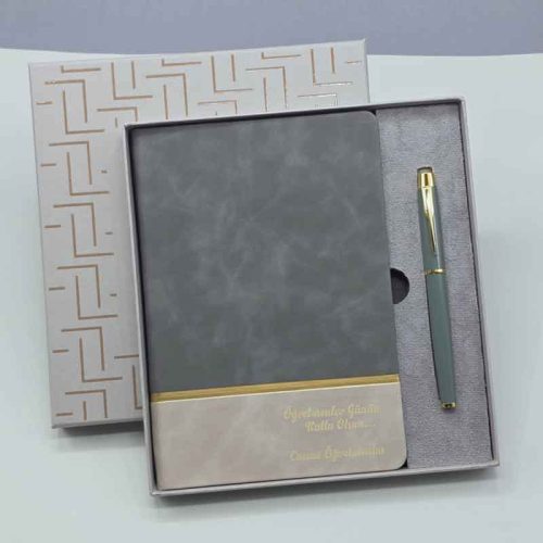 Kisiye-ozel-Gold-Detayli-Defter-ve-Kalem-Seti-siyah-kalem-gri