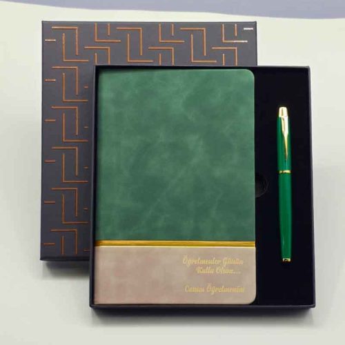 Kisiye-ozel-Gold-Detayli-Defter-ve-Kalem-Seti-siyah-kalem-yesil