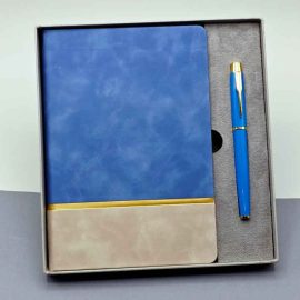 Gold Detaylı Mavi Defter ve Kalem Seti