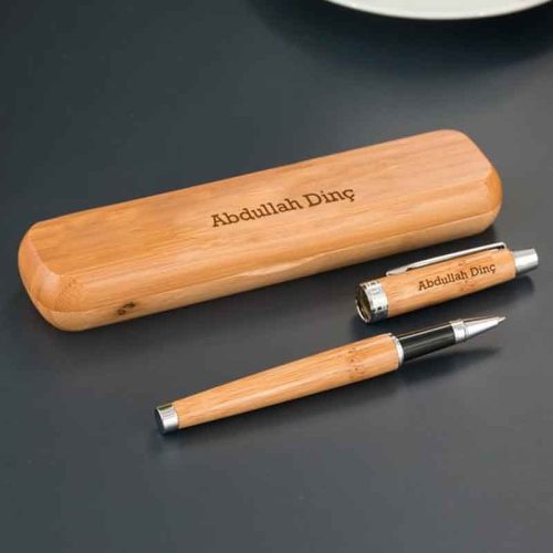 Kişiye Özel Bambu Kutulu Kalem Seti