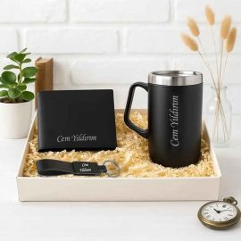 Kişiye Özel İsimli Termos, Cüzdan ve Anahtarlık Seti