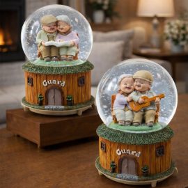 Mutlu Yaşlı Çift Kar Küresi