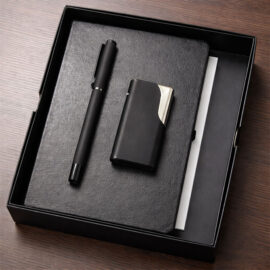 Kişiye Özel Siyah Ajanda Kalem Çakmak Seti