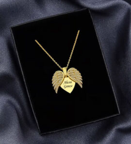 Kişiye Özel Melek Kanatlı Kalp Kolye