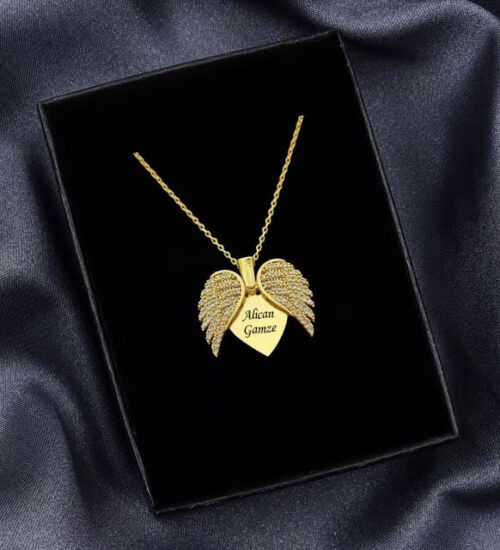 Kişiye Özel Melek Kanatlı Kalp Kolye