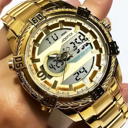 Joefox Sarı Dijital ve Analog Kol Saati