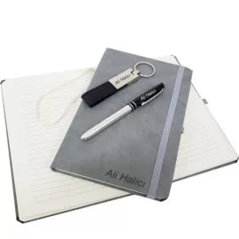 Kişiye Özel Silver Kalem Defter Anahtarlık Seti