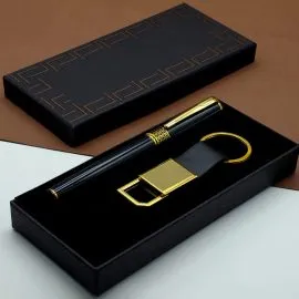 Siyah Kalem ve Gold Deri Anahtarlık