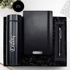 Personalized Temperature Display Thermos and Notebook Set