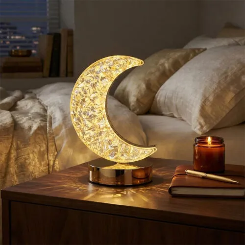 Kristal Ay LED Gece Lambası – 3 Renk Işıklı USB Şarjlı