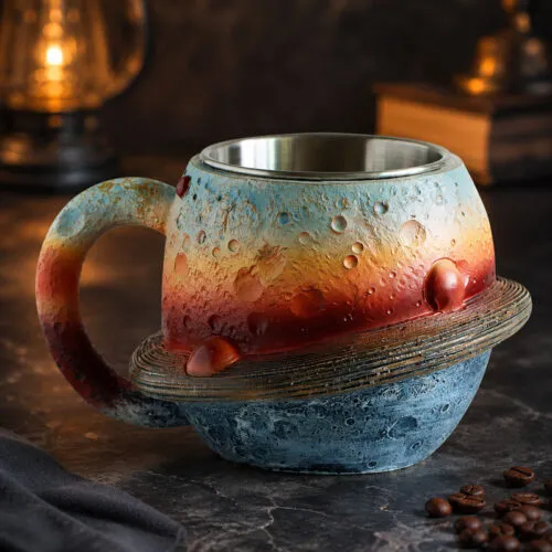 Satürn Gezegen Tasarımlı 3D Dekoratif Çelik Kupa Bardak