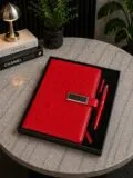 Kisiye-Ozel-Kutulu-Deri-Ajanda-Defter- Kalem-Hediye-Seti-kirmizi