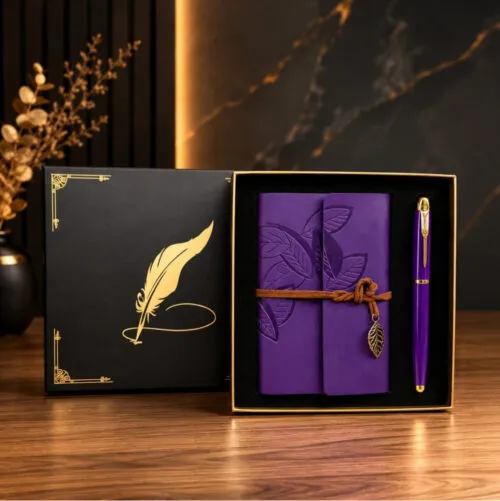 Deri Defter Ve Roller Metal Kalem Seti