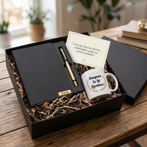 Öğretmenler Günü Prestij Hediye Seti (Defter, Kalem, Kupa & Kartpostal)